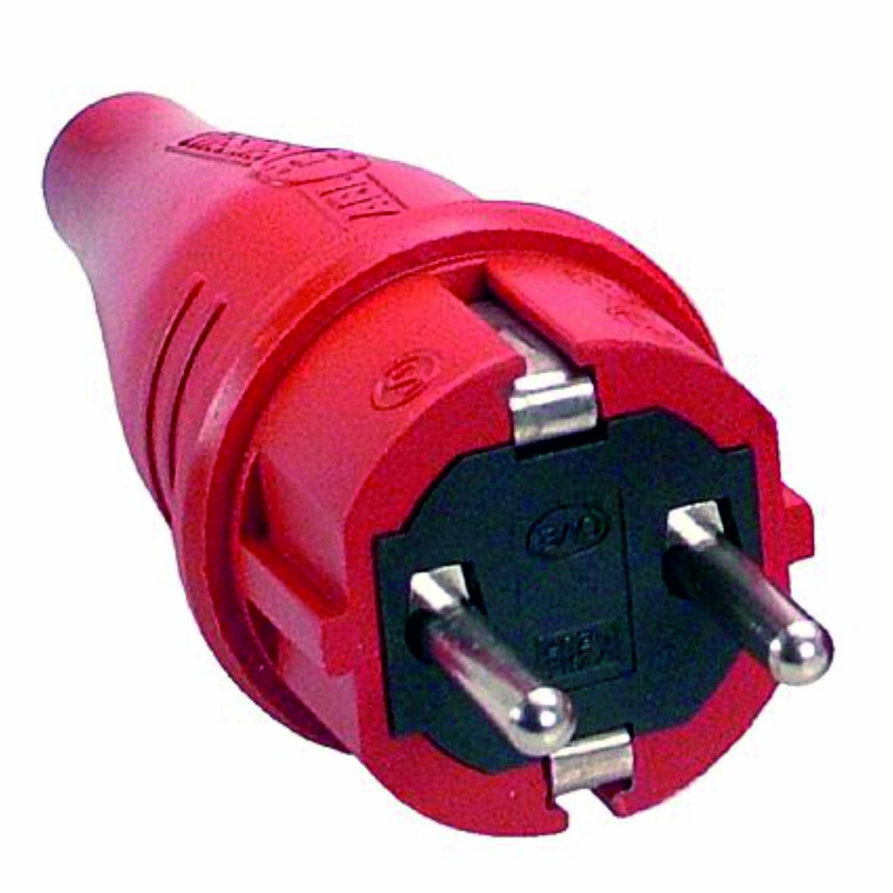 Schutzkontakt-Gummi-Stecker, rot, 230V, 16A, Außenbereich