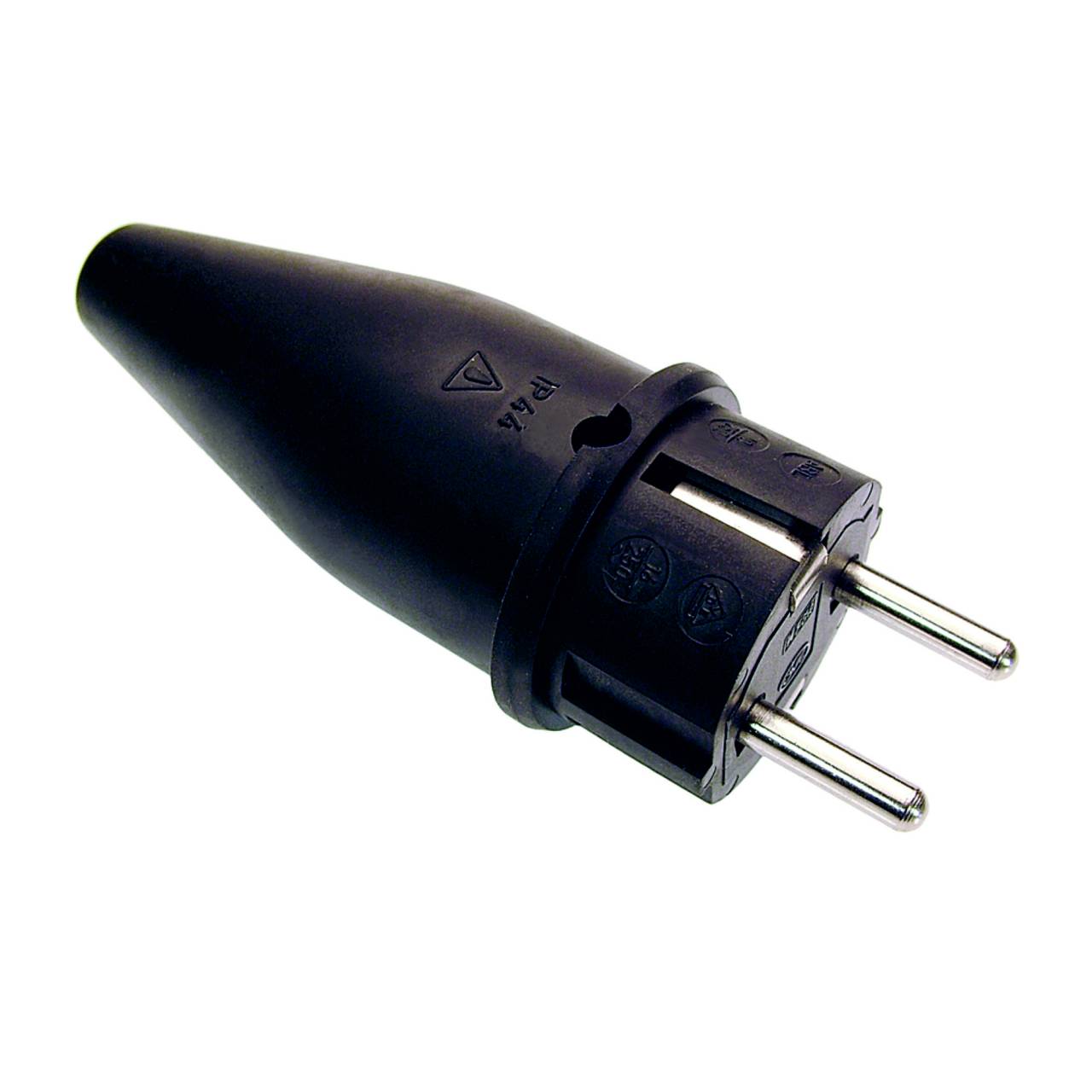 Schutzkontakt-Gummi-Stecker, schwarz, 230V, 16A, mit Bauzulassun